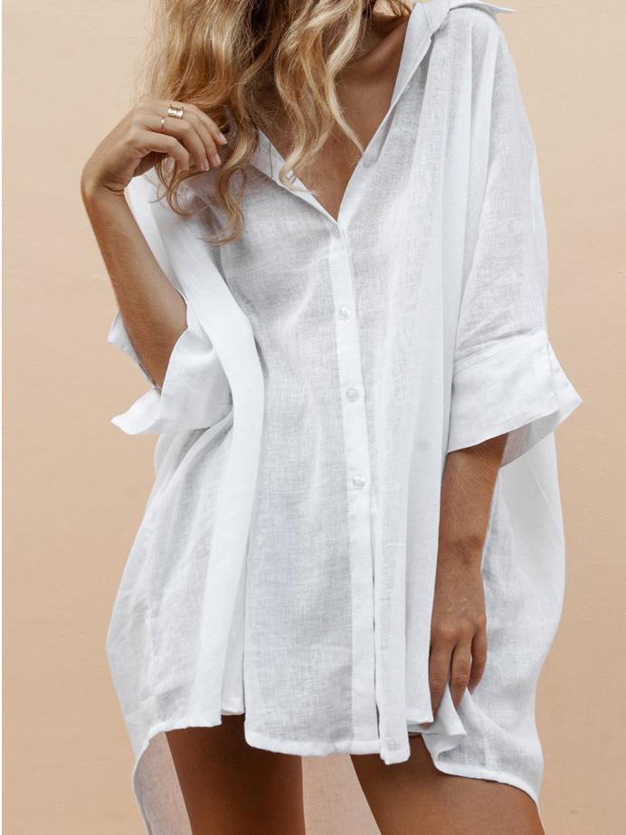 Women's Blouses Solid Lapel Button Irregular Long Sleeve Blouse - Blouses - INS | Online Fashion Free Shipping Clothing, Dresses, Tops, Shoes - 20-30 - 23/11/2021 - BLO2111231452