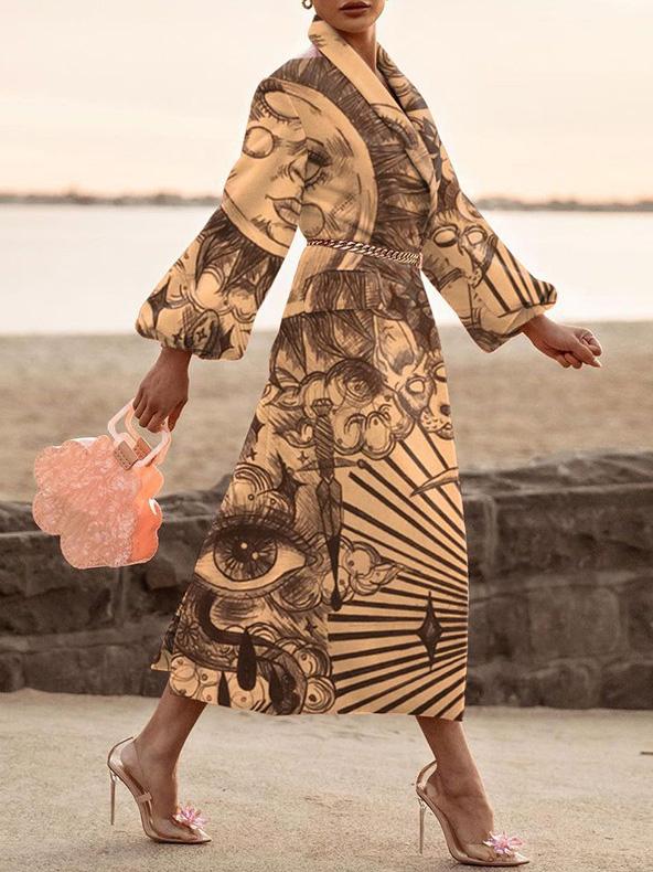 Women's Coats Lapel Printed Temperament Long Woolen Coat - Coats & Jackets - INS | Online Fashion Free Shipping Clothing, Dresses, Tops, Shoes - 15/09/2021 - COA2109161154 - Coats & Jackets