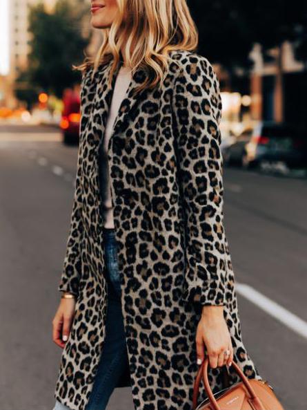Women's Coats Leopard Print Temperament Slim Long Woolen Coat - Coats & Jackets - INS | Online Fashion Free Shipping Clothing, Dresses, Tops, Shoes - 23/10/2021 - 40-50 - COA2110231243