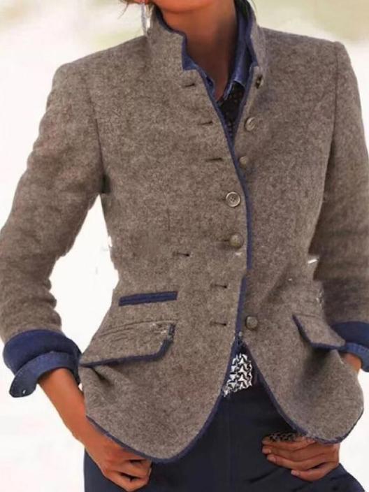 Women's Coats Slim Button Long Sleeve Woolen Coat - Coats & Jackets - INS | Online Fashion Free Shipping Clothing, Dresses, Tops, Shoes - 26/10/2021 - 30-40 - COA2110261252
