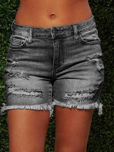 Women's Denim Shorts Ripped Fringed High-Stretch Denim Shorts - Denim Shorts - Instastyled | Online Fashion Free Shipping Clothing, Dresses, Tops, Shoes - 20-30 - 24/02/2022 - Bottoms