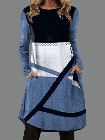 Women's Dresses Casual Crew Neck Pocket Long Sleeve Dress - Midi Dresses - Instastyled | Online Fashion Free Shipping Clothing, Dresses, Tops, Shoes - 14/01/2022 - 20-30 - Casual Dresses