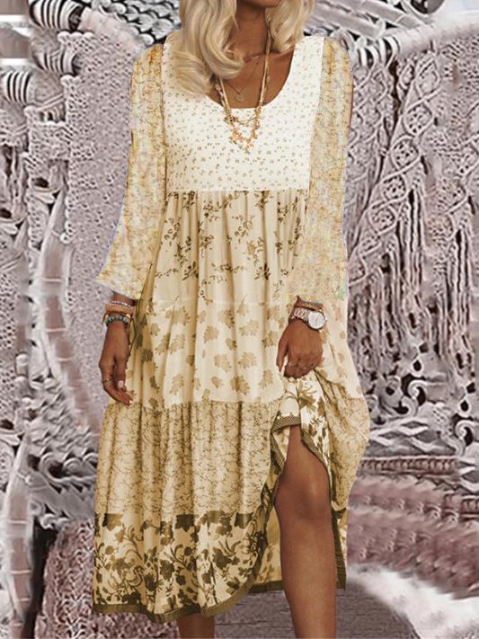 Women's Dresses Casual Round Neck Print Long Sleeve Dress - Midi Dresses - INS | Online Fashion Free Shipping Clothing, Dresses, Tops, Shoes - 20-30 - 27/10/2021 - Casual Dresses
