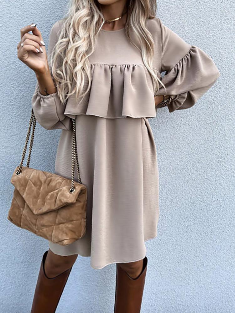 Women's Dresses Casual Solid Ruffled Long Sleeve Dress - Mini Dresses - Instastyled | Online Fashion Free Shipping Clothing, Dresses, Tops, Shoes - 10/12/2021 - 30-40 - Casual Dresses