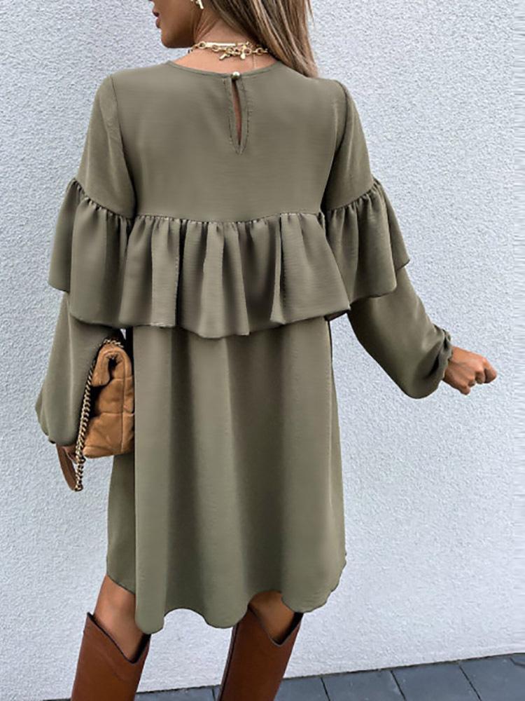 Women's Dresses Casual Solid Ruffled Long Sleeve Dress - Mini Dresses - Instastyled | Online Fashion Free Shipping Clothing, Dresses, Tops, Shoes - 10/12/2021 - 30-40 - Casual Dresses