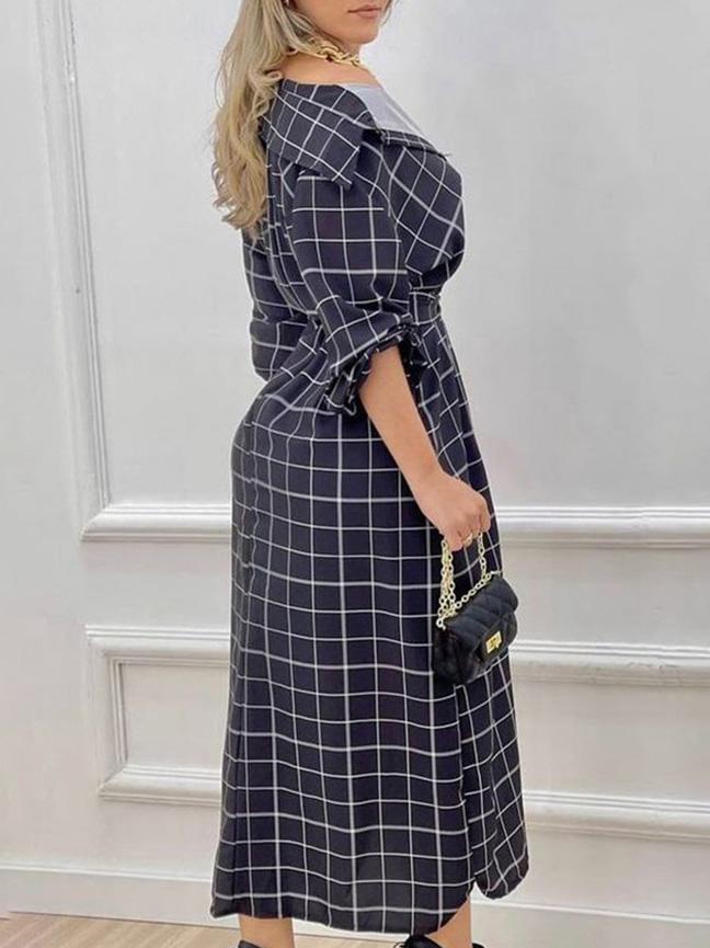 Women's Dresses Check Print Button Long Sleeve Shirt Dress - Midi Dresses - INS | Online Fashion Free Shipping Clothing, Dresses, Tops, Shoes - 30-40 - 30/08/2021 - Category_Midi Dresses