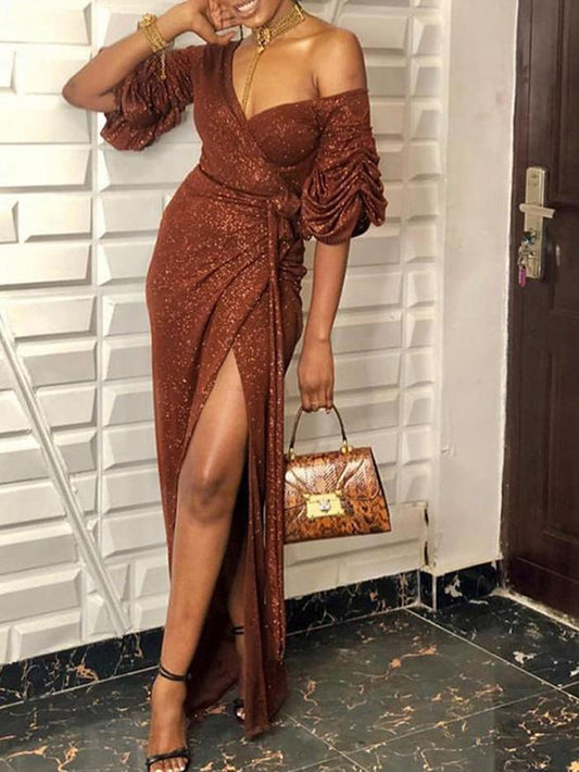 Women's Dresses Deep V-Neck Belted Split Formal Dresses - Maxi Dresses - INS | Online Fashion Free Shipping Clothing, Dresses, Tops, Shoes - 29/11/2021 - color-black - color-blue