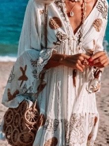 Women's Dresses Deep V-Neck Fringed Long Sleeve Printed Dress - Mini Dresses - INS | Online Fashion Free Shipping Clothing, Dresses, Tops, Shoes - 03/09/2021 - 30-40 - Category_Mini Dresses