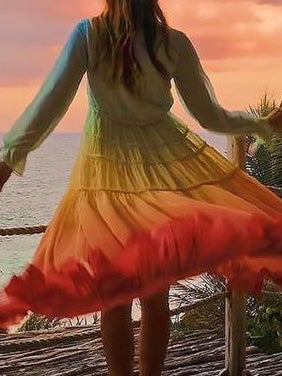 Women's Dresses Deep V Neck Gradient Long Sleeve Irregular Dress - Maxi Dresses - Instastyled | Online Fashion Free Shipping Clothing, Dresses, Tops, Shoes - 22/01/2022 - color-multi - color-multicolor