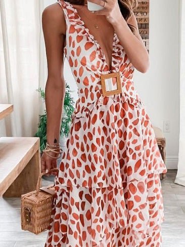 Women's Dresses Deep V Neck Sleeveless Printed Dress - Maxi Dresses - Instastyled | Online Fashion Free Shipping Clothing, Dresses, Tops, Shoes - 15/01/2022 - 40-50 - color-red