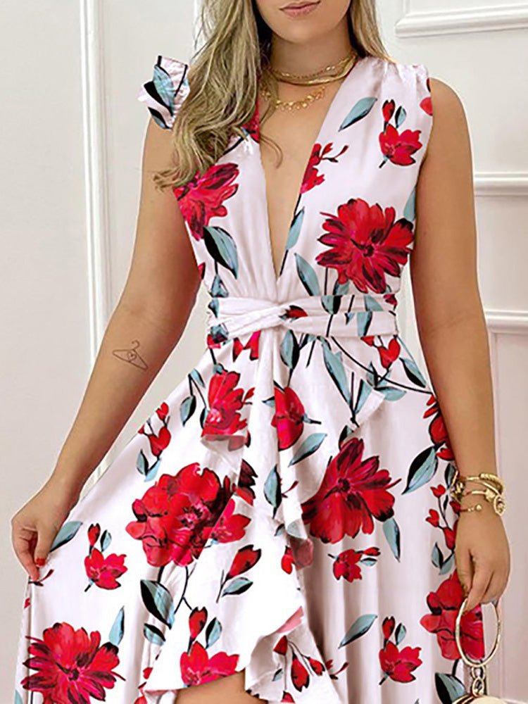 Women's Dresses Deep V Neck Sleeveless Ruffle Irregular Dress - Maxi Dresses - Instastyled | Online Fashion Free Shipping Clothing, Dresses, Tops, Shoes - 21/02/2022 - 40-50 - color-red