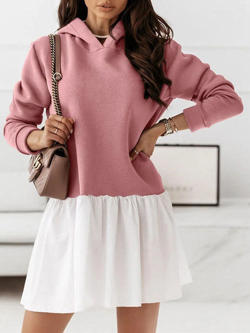 Women's Dresses Fake Two-Piece Pullover Long Sleeve Hooded Dress - Mini Dresses - Instastyled | Online Fashion Free Shipping Clothing, Dresses, Tops, Shoes - 15/12/2021 - Color_Blue - Color_Khaki