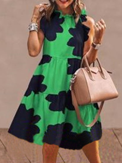 Women's Dresses Floral Print Ruffled Sleeveless Midi Dress - Midi Dresses - Instastyled | Online Fashion Free Shipping Clothing, Dresses, Tops, Shoes - 05/01/2022 - 20-30 - color-green