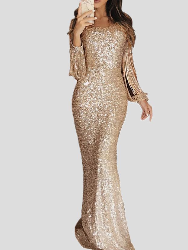 Women's Dresses Fringed Long Sleeve Wrap Evening Dress - Maxi Dresses - INS | Online Fashion Free Shipping Clothing, Dresses, Tops, Shoes - 29/11/2021 - 40-50 - color-black
