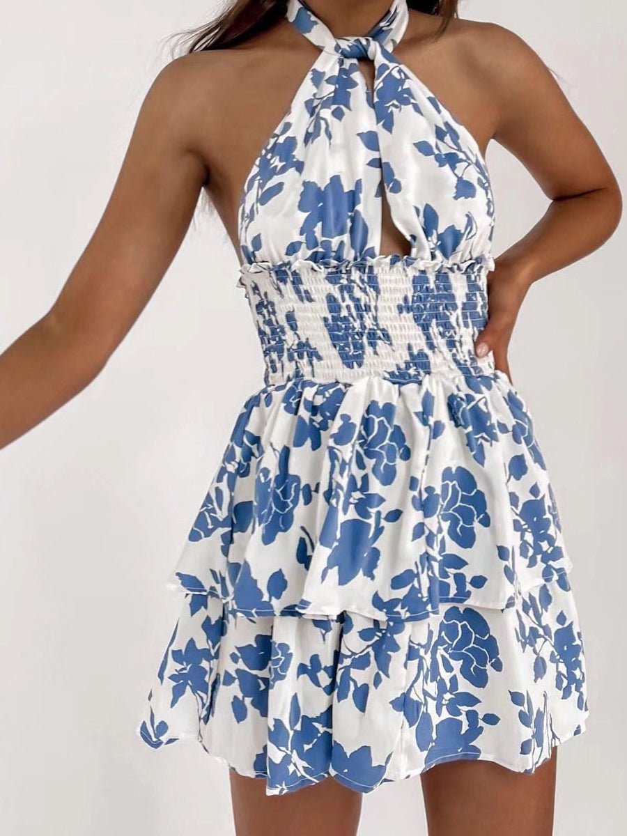 Women's Dresses Halterneck Belted Hollow Print Mini Dress - Mini Dresses - Instastyled | Online Fashion Free Shipping Clothing, Dresses, Tops, Shoes - 09/02/2022 - 40-50 - color-white