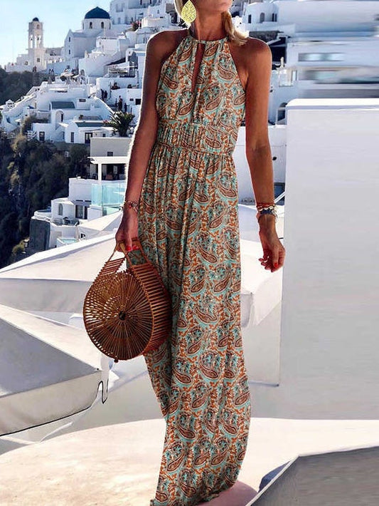 Women's Dresses Hanging Neck Vintage Print Hollow Bare Back Dress - Maxi Dresses - Instastyled | Online Fashion Free Shipping Clothing, Dresses, Tops, Shoes - 05/01/2022 - 30-40 - color-khaki