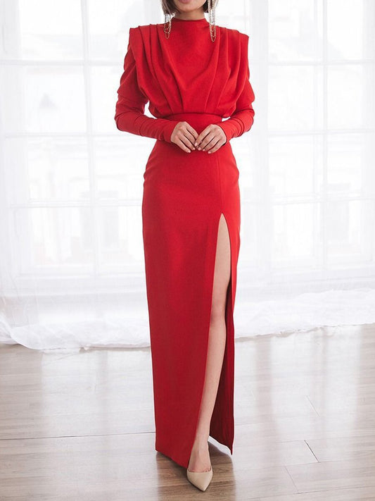 Women's Dresses High Neck Back Hollow Slit Long Sleeve Dress - Maxi Dresses - INS | Online Fashion Free Shipping Clothing, Dresses, Tops, Shoes - 24/11/2021 - color-black - color-red