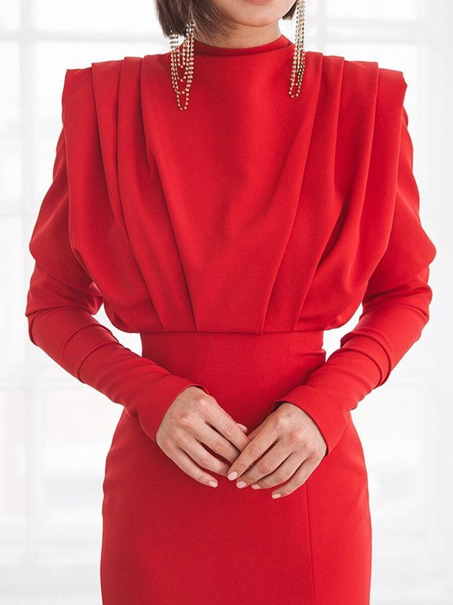 Women's Dresses High Neck Back Hollow Slit Long Sleeve Dress - Maxi Dresses - INS | Online Fashion Free Shipping Clothing, Dresses, Tops, Shoes - 24/11/2021 - color-black - color-red