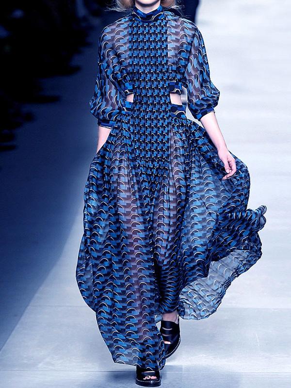 Women's Dresses High Neck Print Hollow Maxi Dress - Maxi Dresses - INS | Online Fashion Free Shipping Clothing, Dresses, Tops, Shoes - 13/09/2021 - 30-40 - Category_Maxi Dresses