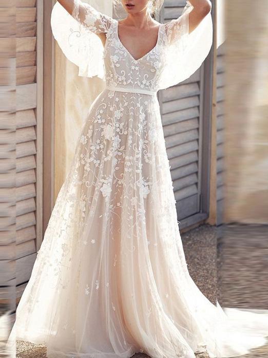 Women's Dresses Lace Deep V-Neck Open Back Maxi Dress - Maxi Dresses - INS | Online Fashion Free Shipping Clothing, Dresses, Tops, Shoes - 29/11/2021 - color-white - Color_White