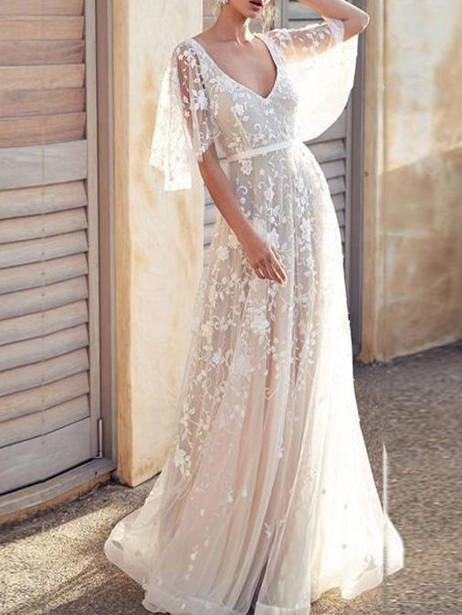 Women's Dresses Lace Deep V-Neck Open Back Maxi Dress - Maxi Dresses - INS | Online Fashion Free Shipping Clothing, Dresses, Tops, Shoes - 29/11/2021 - color-white - Color_White