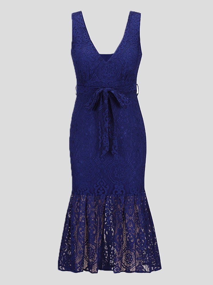 Women's Dresses Lace Deep V-Neck Sleeveless Sling Dress - Midi Dresses - Instastyled | Online Fashion Free Shipping Clothing, Dresses, Tops, Shoes - 24/12/2021 - 40-50 - color-blue