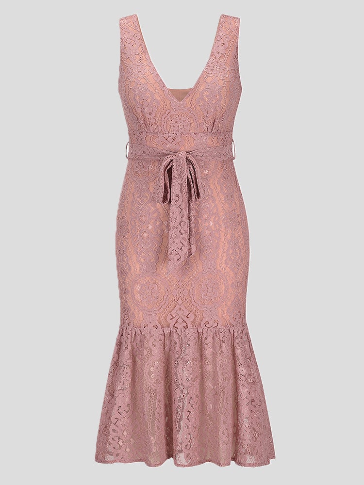 Women's Dresses Lace Deep V-Neck Sleeveless Sling Dress - Midi Dresses - Instastyled | Online Fashion Free Shipping Clothing, Dresses, Tops, Shoes - 24/12/2021 - 40-50 - color-blue