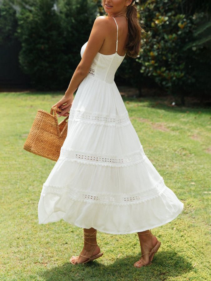 Women's Dresses Lace Hollow Bare Back Suspender Dress - Maxi Dresses - Instastyled | Online Fashion Free Shipping Clothing, Dresses, Tops, Shoes - 09/02/2022 - 40-50 - color-white