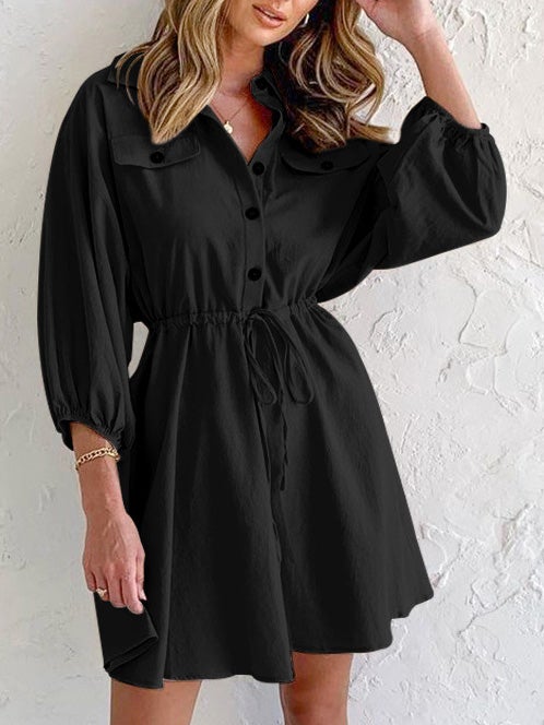 Women's Dresses Lapel Button Belted Long Sleeve Dress - Mini Dresses - Instastyled | Online Fashion Free Shipping Clothing, Dresses, Tops, Shoes - 20/01/2022 - 40-50 - color-black