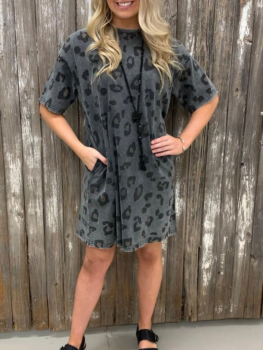 Women's Dresses Loose Leopard Print Crew Neck Short Sleeve Dress - Midi Dresses - Instastyled | Online Fashion Free Shipping Clothing, Dresses, Tops, Shoes - 09/02/2022 - 30-40 - Casual Dresses