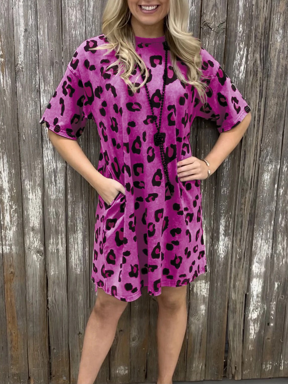 Women's Dresses Loose Leopard Print Crew Neck Short Sleeve Dress - Midi Dresses - Instastyled | Online Fashion Free Shipping Clothing, Dresses, Tops, Shoes - 09/02/2022 - 30-40 - Casual Dresses