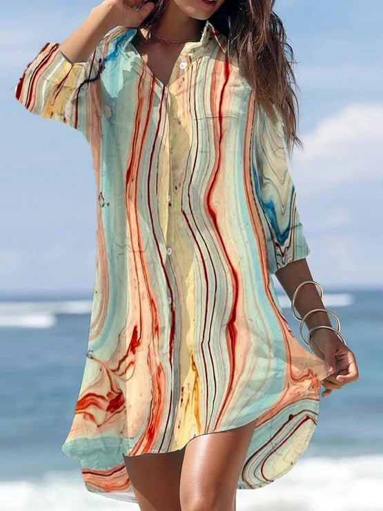 Women's Dresses Loose Printed Long Sleeve Irregular Shirt Dress - Mini Dresses - Instastyled | Online Fashion Free Shipping Clothing, Dresses, Tops, Shoes - 14/02/2022 - 40-50 - Casual Dresses