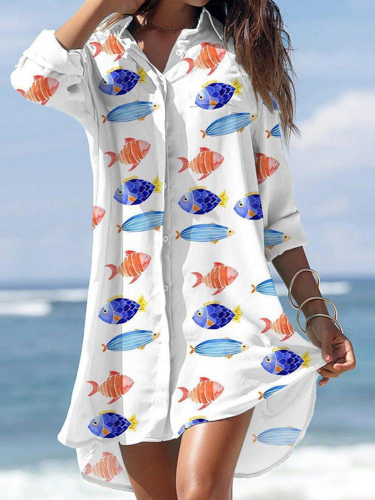 Women's Dresses Loose Printed Long Sleeve Irregular Shirt Dress - Mini Dresses - Instastyled | Online Fashion Free Shipping Clothing, Dresses, Tops, Shoes - 14/02/2022 - 40-50 - Casual Dresses