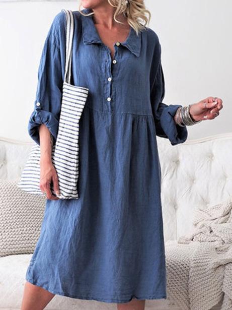 Women's Dresses Loose Shirt Collar Button Long Sleeve Midi Dress - Midi Dresses - INS | Online Fashion Free Shipping Clothing, Dresses, Tops, Shoes - 20-30 - 27/08/2021 - Category_Midi Dresses