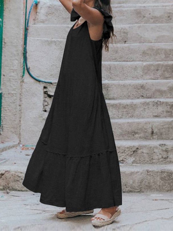Women's Dresses Loose Solid Square Neck Ruffle Dress - Maxi Dresses - Instastyled | Online Fashion Free Shipping Clothing, Dresses, Tops, Shoes - 19/01/2022 - 40-50 - Casual Dresses