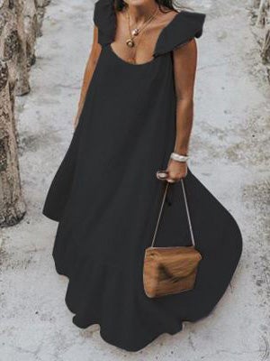 Women's Dresses Loose Solid Square Neck Ruffle Dress - Maxi Dresses - Instastyled | Online Fashion Free Shipping Clothing, Dresses, Tops, Shoes - 19/01/2022 - 40-50 - Casual Dresses