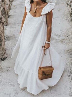 Women's Dresses Loose Solid Square Neck Ruffle Dress - Maxi Dresses - Instastyled | Online Fashion Free Shipping Clothing, Dresses, Tops, Shoes - 19/01/2022 - 40-50 - Casual Dresses