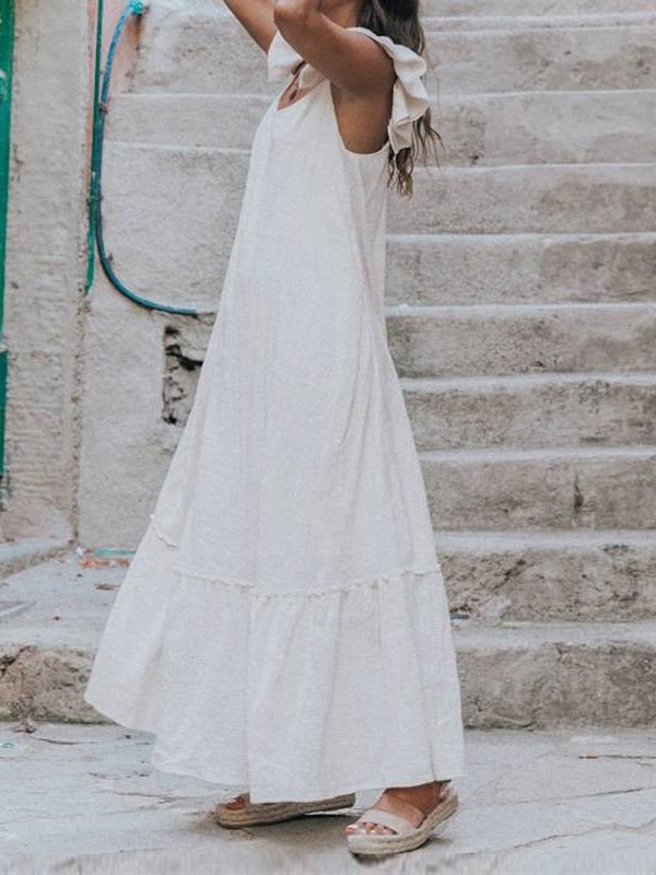 Women's Dresses Loose Solid Square Neck Ruffle Dress - Maxi Dresses - Instastyled | Online Fashion Free Shipping Clothing, Dresses, Tops, Shoes - 19/01/2022 - 40-50 - Casual Dresses