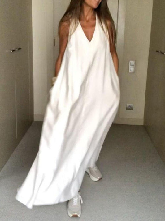 Women's Dresses Loose Solid V-Neck Sleeveless Dress - Maxi Dresses - Instastyled | Online Fashion Free Shipping Clothing, Dresses, Tops, Shoes - 20-30 - 24/02/2022 - Casual Dresses