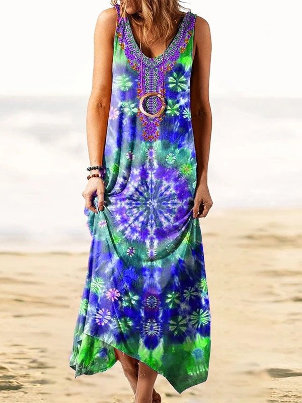 Women's Dresses Loose Tie Dye Print Sleeveless Vest Dress - Maxi Dresses - Instastyled | Online Fashion Free Shipping Clothing, Dresses, Tops, Shoes - 07/01/2022 - 20-30 - color-blue