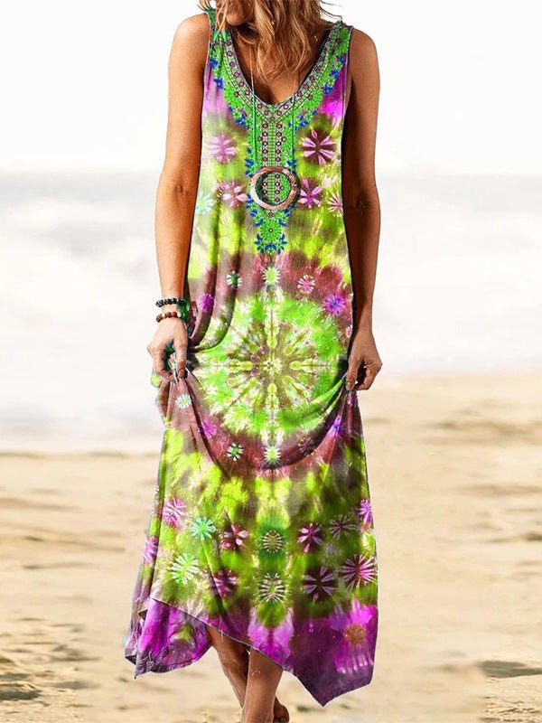Women's Dresses Loose Tie Dye Print Sleeveless Vest Dress - Maxi Dresses - Instastyled | Online Fashion Free Shipping Clothing, Dresses, Tops, Shoes - 07/01/2022 - 20-30 - color-blue