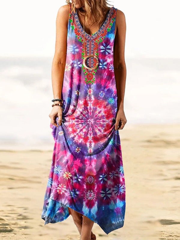 Women's Dresses Loose Tie Dye Print Sleeveless Vest Dress - Maxi Dresses - Instastyled | Online Fashion Free Shipping Clothing, Dresses, Tops, Shoes - 07/01/2022 - 20-30 - color-blue