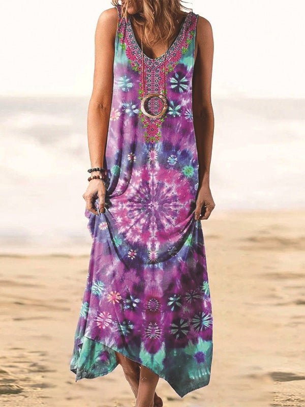 Women's Dresses Loose Tie Dye Print Sleeveless Vest Dress - Maxi Dresses - Instastyled | Online Fashion Free Shipping Clothing, Dresses, Tops, Shoes - 07/01/2022 - 20-30 - color-blue