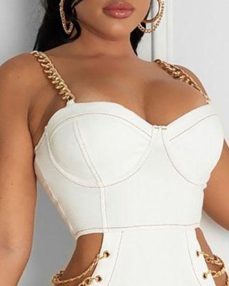 Women's Dresses Metal Chain Hollow Suspender Skinny Dress - Mini Dresses - Instastyled | Online Fashion Free Shipping Clothing, Dresses, Tops, Shoes - 11/02/2022 - color-white - Color_White