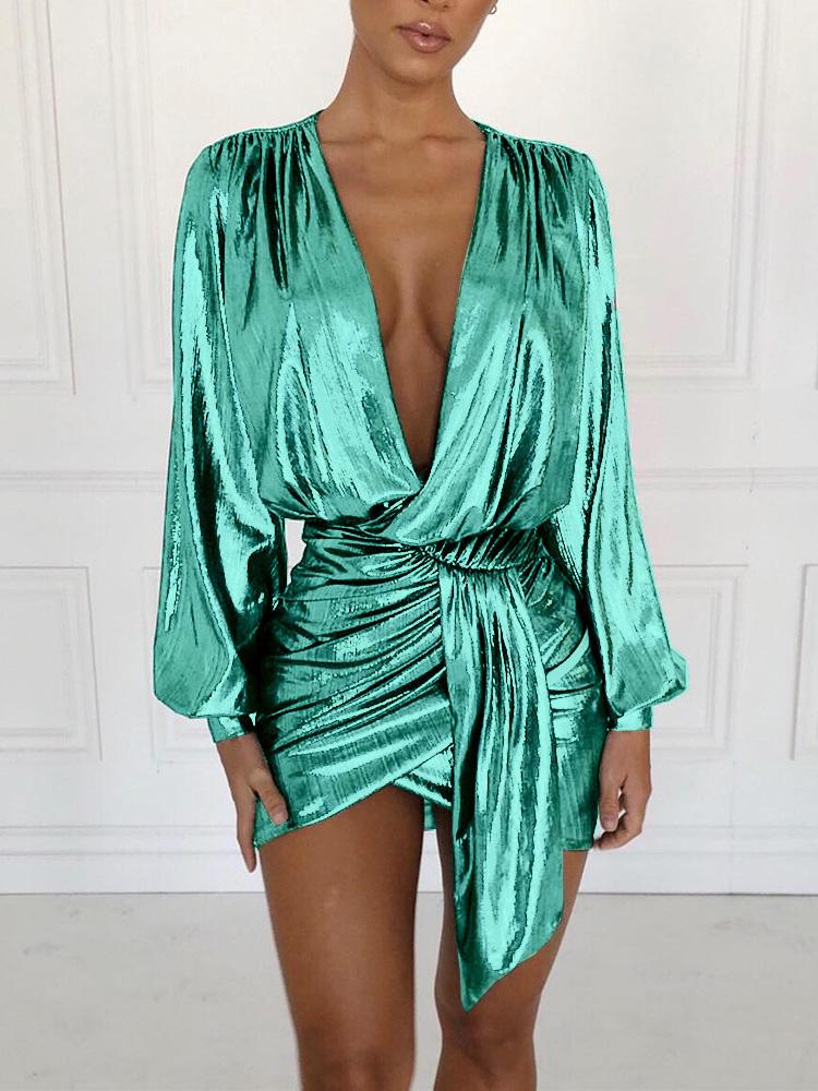 Women's Dresses Nightclub Bronzing Deep V-Neck Irregular Dress - Mini Dresses - Instastyled | Online Fashion Free Shipping Clothing, Dresses, Tops, Shoes - 02/12/2021 - 40-50 - color-beige