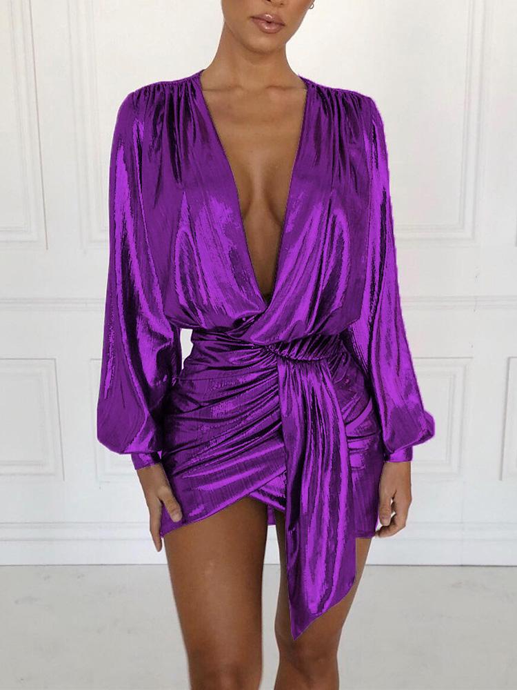 Women's Dresses Nightclub Bronzing Deep V-Neck Irregular Dress - Mini Dresses - Instastyled | Online Fashion Free Shipping Clothing, Dresses, Tops, Shoes - 02/12/2021 - 40-50 - color-beige