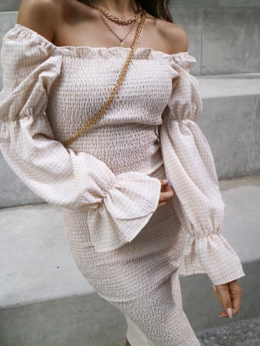 Women's Dresses One-Shoulder Long Sleeve Slim Fit Dress - Midi Dresses - Instastyled | Online Fashion Free Shipping Clothing, Dresses, Tops, Shoes - 17/01/2022 - color-light_pink - Color_Pink