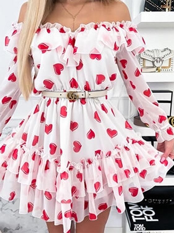 Women's Dresses One-Shoulder Print Ruffled Mini Dress - Mini Dresses - INS | Online Fashion Free Shipping Clothing, Dresses, Tops, Shoes - 12/11/2021 - 20-30 - color-black_red