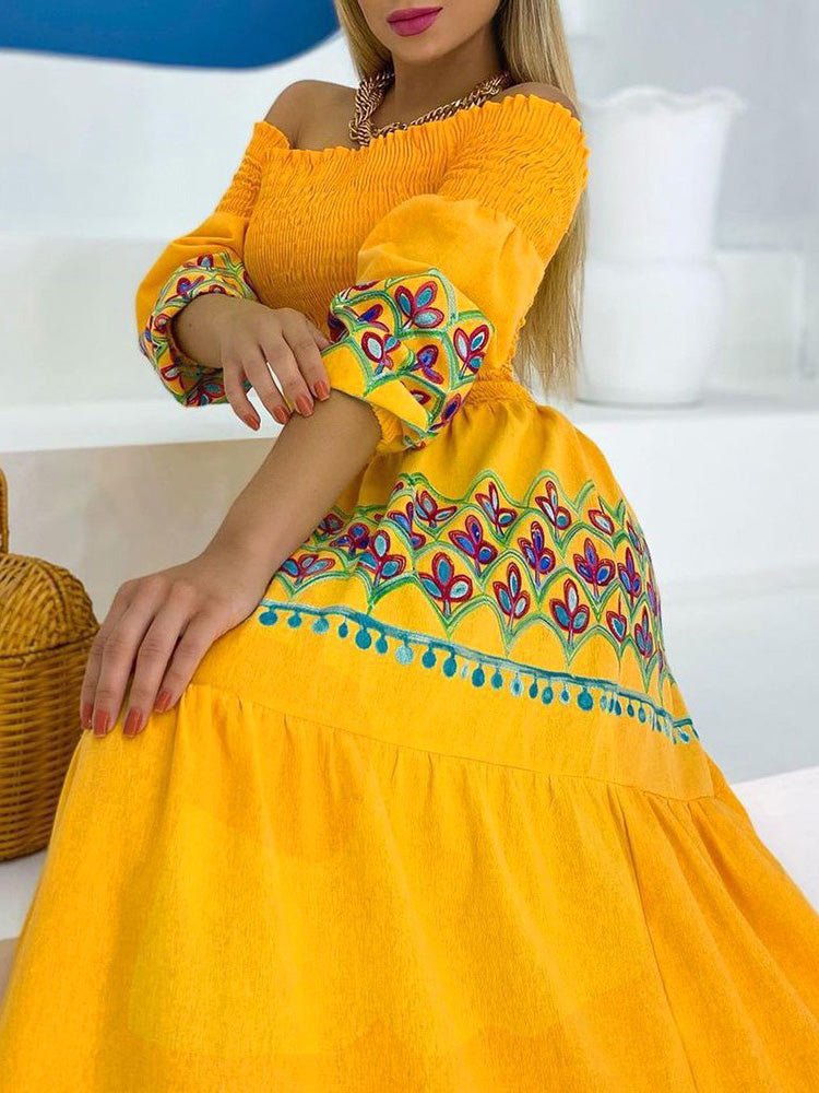 Women's Dresses One-Shoulder Vintage Print Dress - Maxi Dresses - Instastyled | Online Fashion Free Shipping Clothing, Dresses, Tops, Shoes - 15/02/2022 - color-gold - Color_Gold