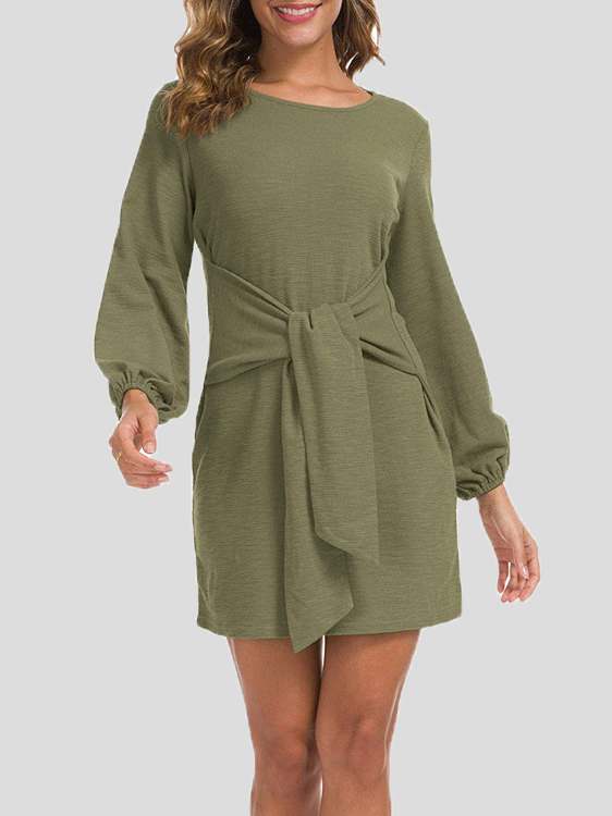 Women's Dresses Plain Belted Long Sleeve Mini Dress - Mini Dresses - Instastyled | Online Fashion Free Shipping Clothing, Dresses, Tops, Shoes - 20-30 - 21/12/2021 - color-army_green